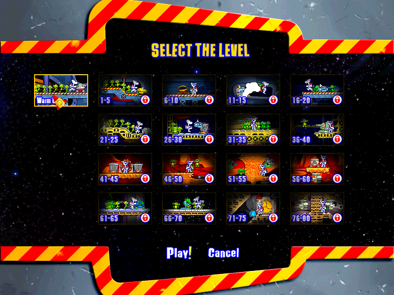 Snowy: Space Trip (Windows) screenshot: Level select.
