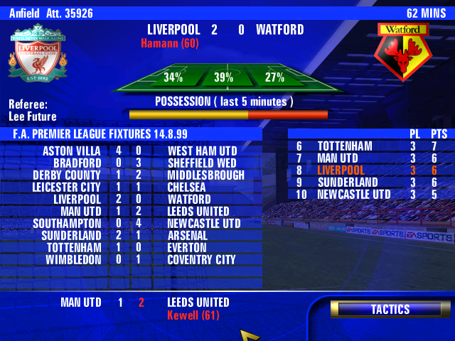 The F.A. Premier League Football Manager 2000 (Windows) screenshot: A bright future?