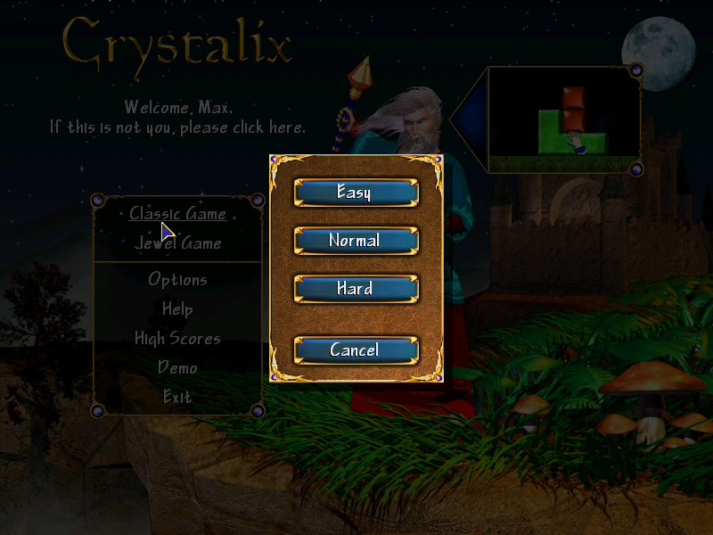 Crystalix (Windows) screenshot: Easy - Medium - Hard