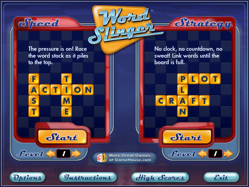 Word Slinger (Windows) screenshot: Mode selection