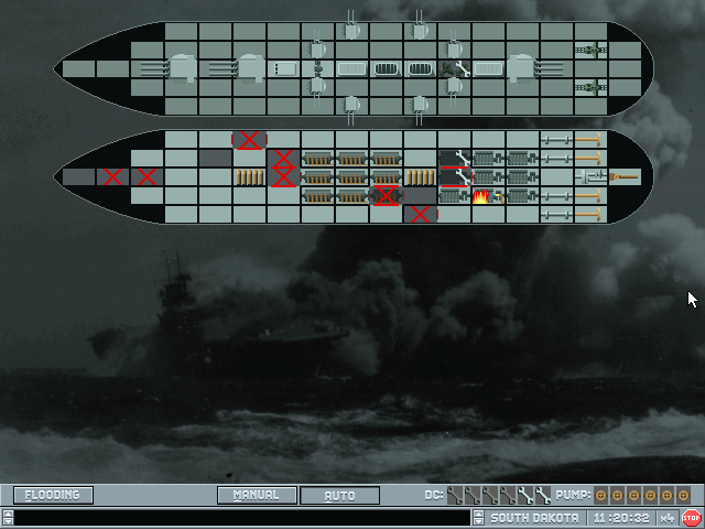 Great Naval Battles Vol. II: Guadalcanal 1942-43 (DOS) screenshot: Damage control screen