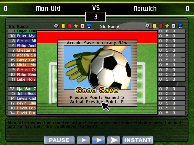 The Goalkeeper (Windows) screenshot: Experience points are gained
