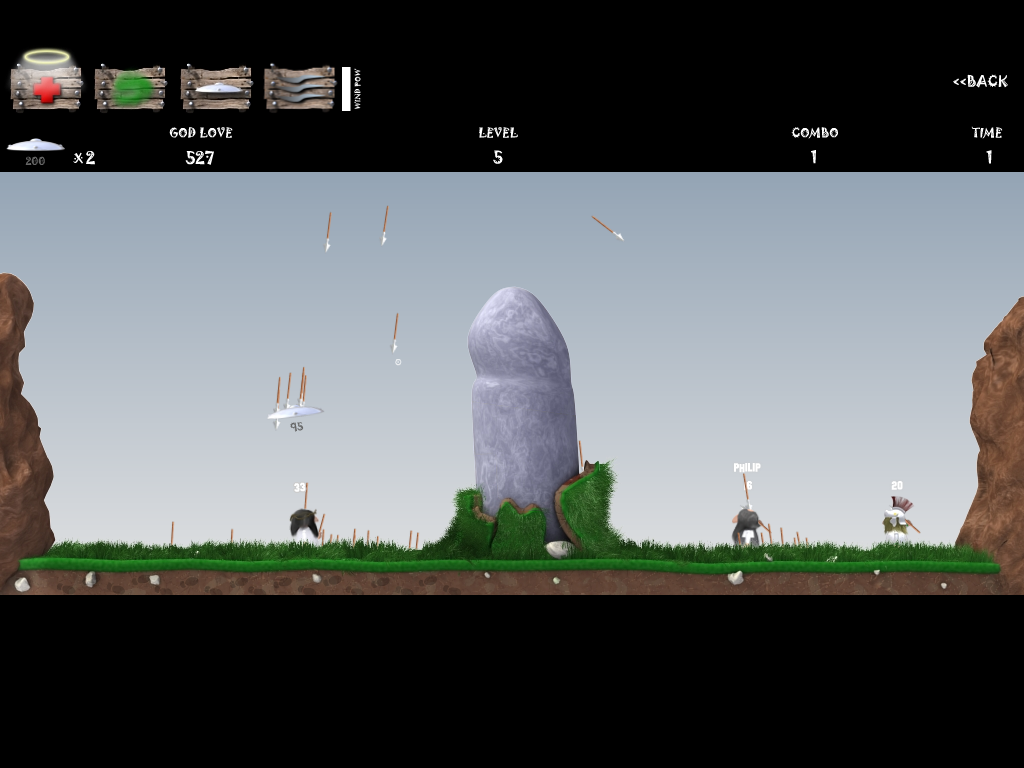 I am Jesus (Windows) screenshot: The shield can protect Jesus, but also blocks his spears.