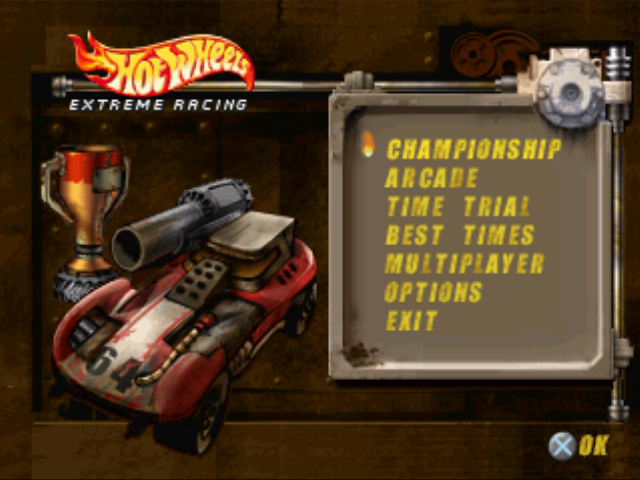 Hot Wheels: Extreme Racing (PlayStation) screenshot: Main menu