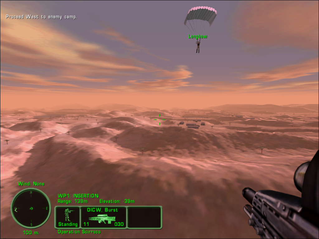 Delta Force: Land Warrior (Windows) screenshot: Parachuting in with Longbow.
