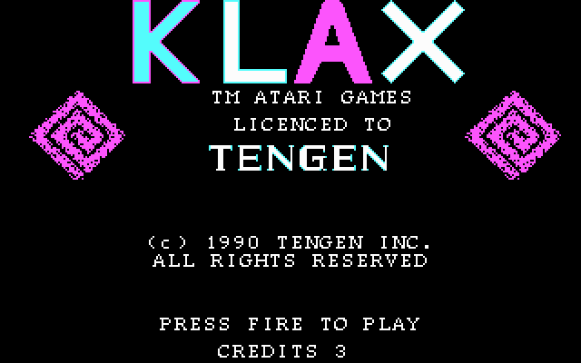 Klax (DOS) screenshot: title screen - CGA