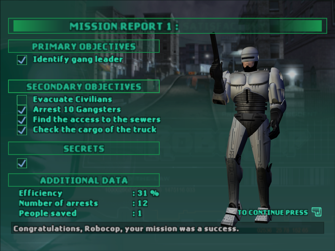 RoboCop (Windows) screenshot: Mission accomplished.
