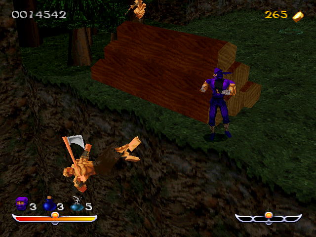 Ninja: Shadow of Darkness (PlayStation) screenshot: Enemy fall