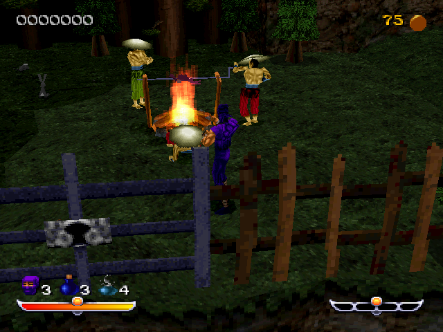 Ninja: Shadow of Darkness (PlayStation) screenshot: Cooking enemies.