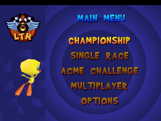 Looney Tunes Racing (PlayStation) screenshot: Start menu