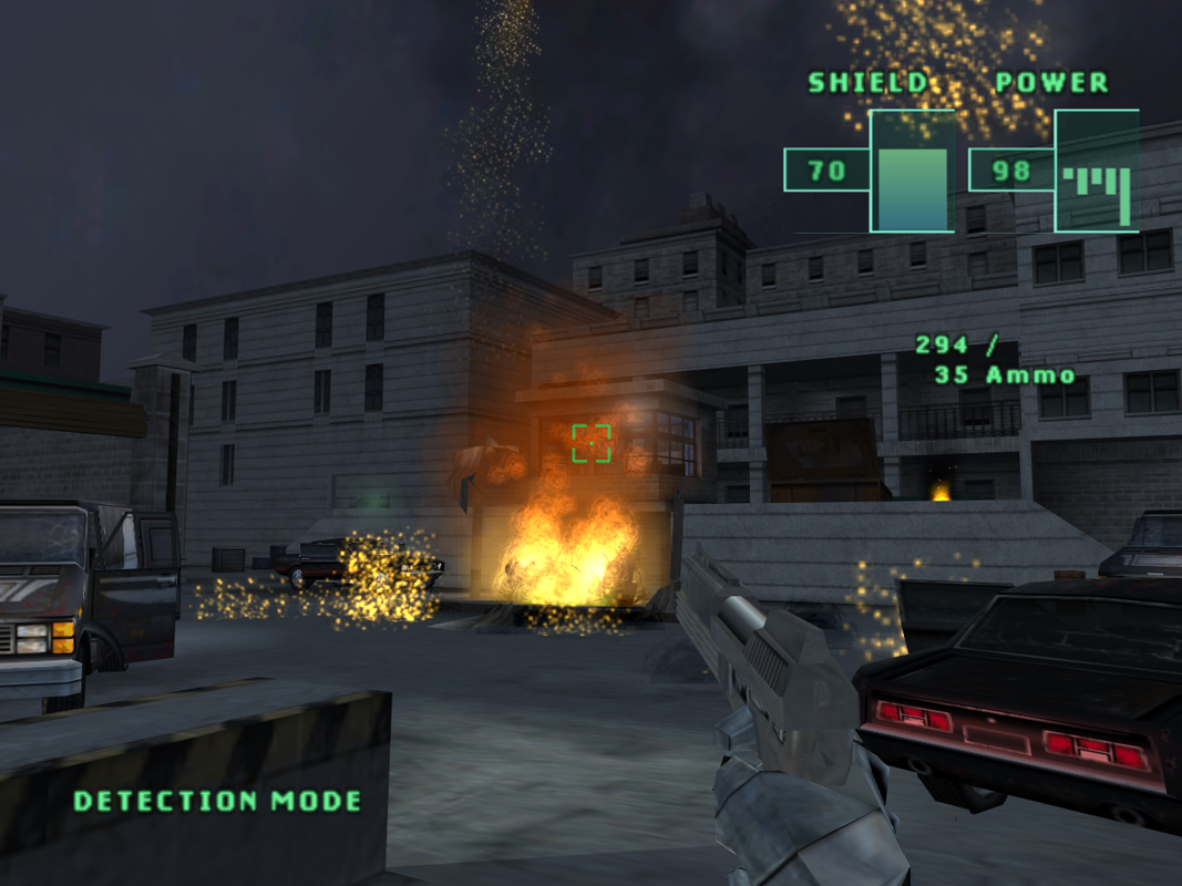 RoboCop (Windows) screenshot: Shooting at gas pumps = boom.