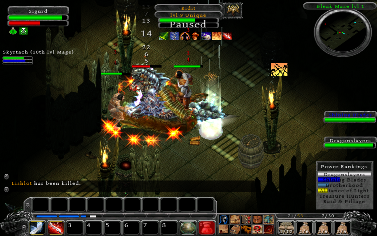 Depths of Peril (Windows) screenshot: Combat with a unique enemy in a dungeon.