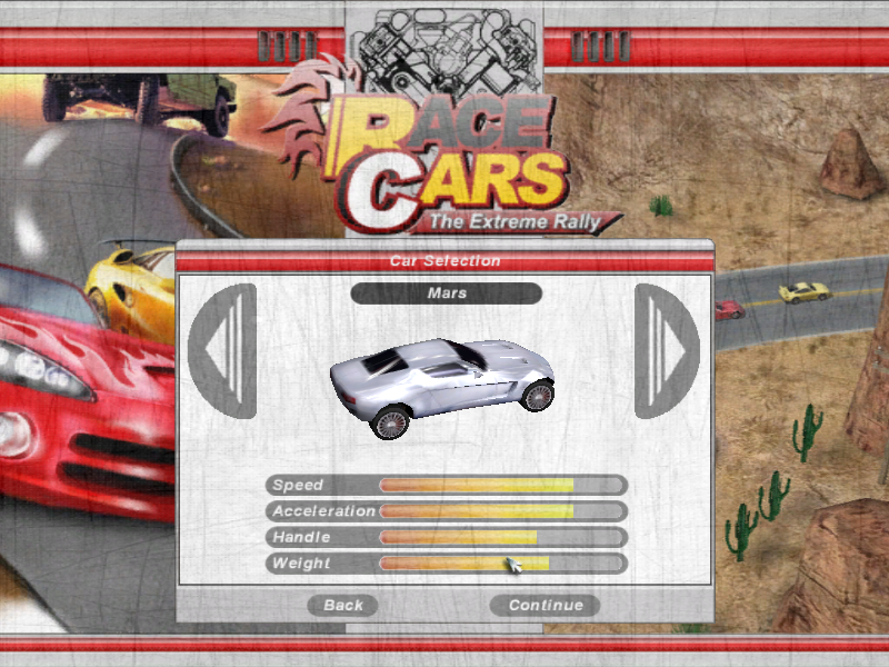 Race Cars: The Extreme Rally (Windows) screenshot: Select car.