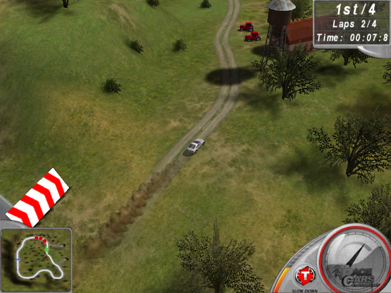 Race Cars: The Extreme Rally (Windows) screenshot: Going on the off road path with the slow down power up.