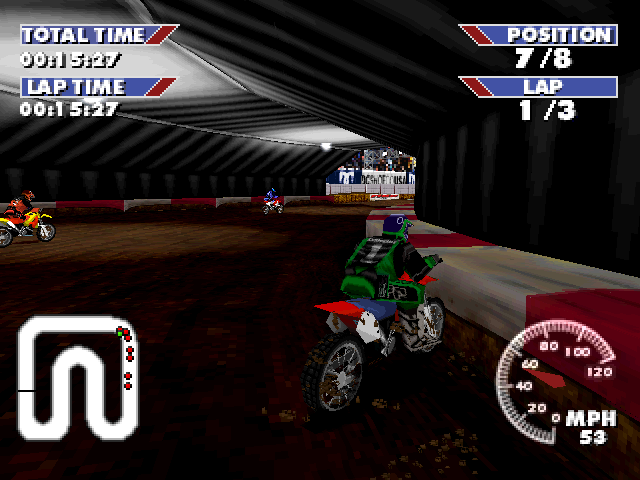 Championship Motocross Featuring Ricky Carmichael (PlayStation) screenshot: Tunnel