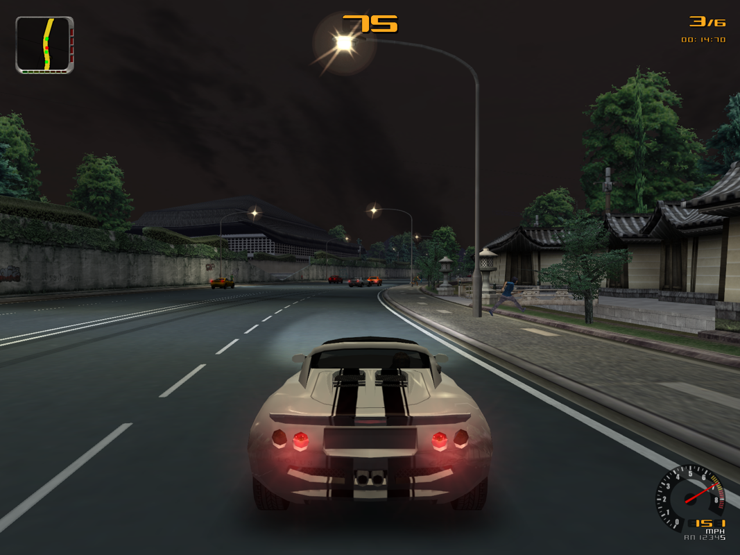 Test Drive (Windows) screenshot: Another trademark of Test Drive games, completely indestructible opponent cars who drive like they know their cars are invincible.