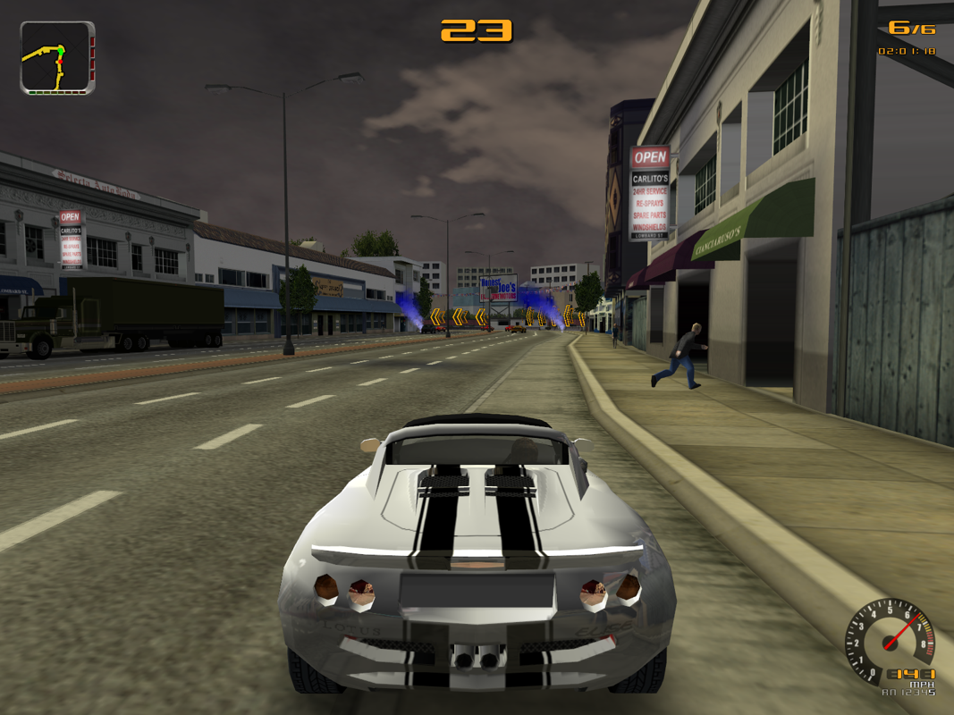 Test Drive (Windows) screenshot: Yes, there are pedestrians. No, you can't hit them.