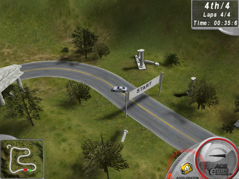 Race Cars: The Extreme Rally (Windows) screenshot: Power ups are shown in the lower right-hand corner.