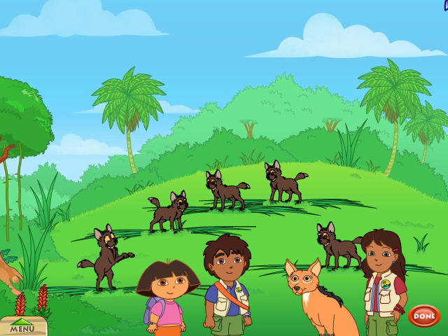 Go, Diego, Go! Wolf Pup Rescue (Windows) screenshot: All together once again, the wolf puppies do tricks for the player
