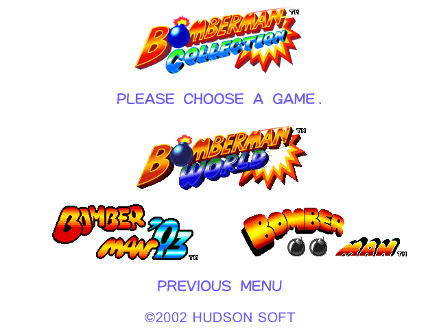 Bomberman Collection (Windows) screenshot: Main Menu.