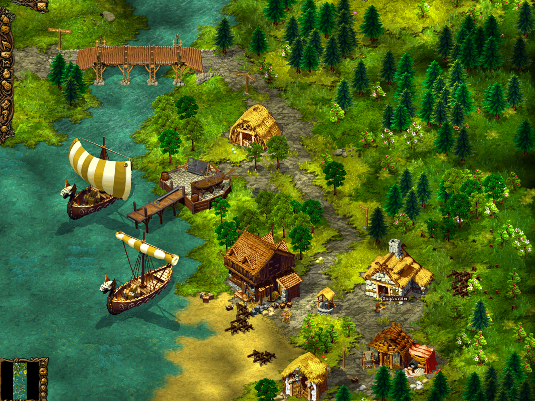 Cultures 2: The Gates of Asgard (Windows) screenshot: Another village but these guys know how to sail.