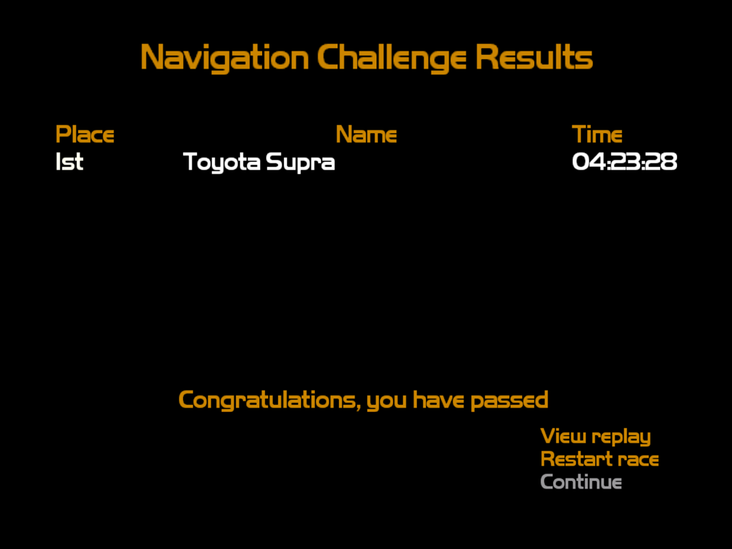 Test Drive (Windows) screenshot: Here's the Navigation Challenge outcome.