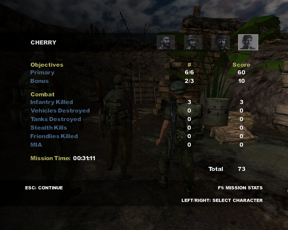 Conflict: Vietnam (Windows) screenshot: character statistics.