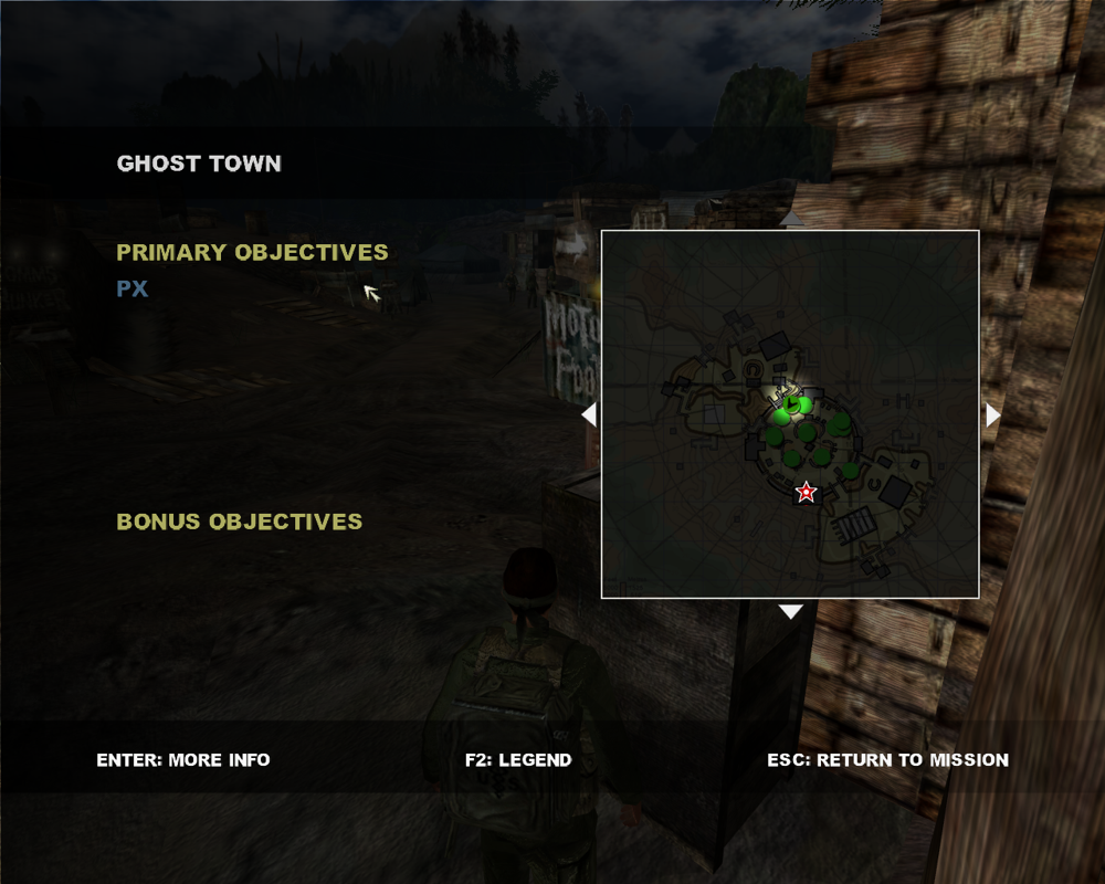 Conflict: Vietnam (Windows) screenshot: Your primary objectives in Ghost Town. The main base you're deployed at.