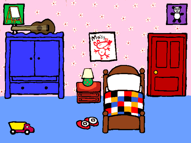 Maisy's Playhouse (Windows) screenshot: In Maisy's bedroom, the lights turn on and off