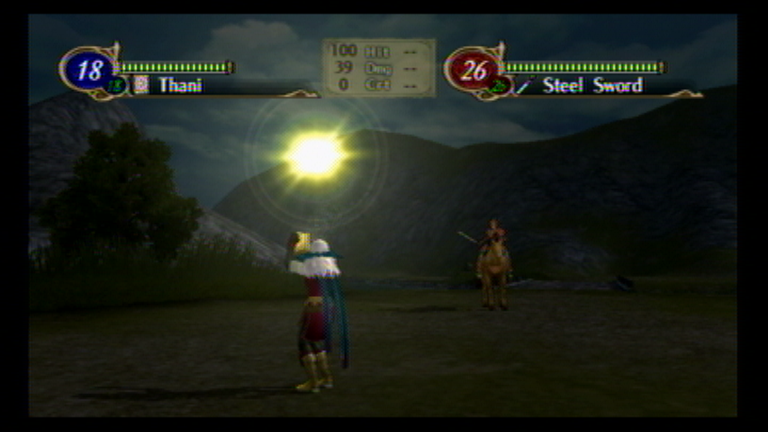 Fire Emblem: Radiant Dawn (Wii) screenshot: Micaiah prepares to use her light magic.