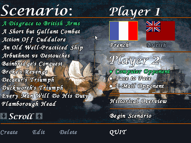 Wooden Ships & Iron Men (DOS) screenshot: Scenario screen