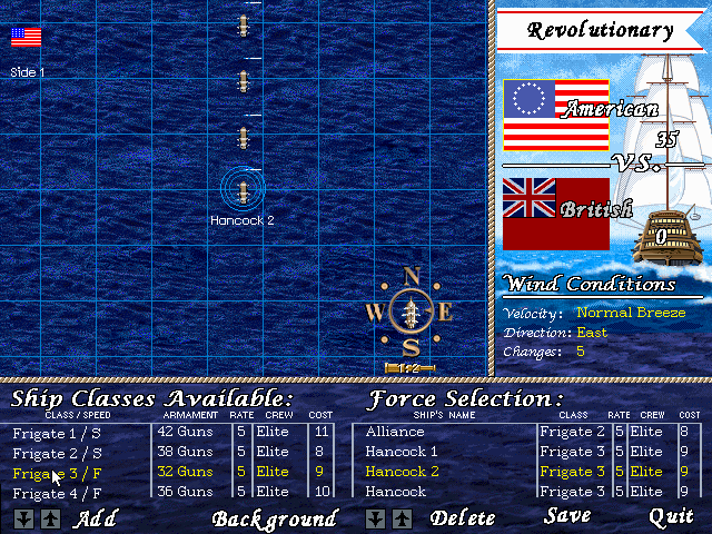 Wooden Ships & Iron Men (DOS) screenshot: Scenario editor