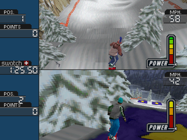 Cool Boarders 3 (PlayStation) screenshot: Split screen mode
