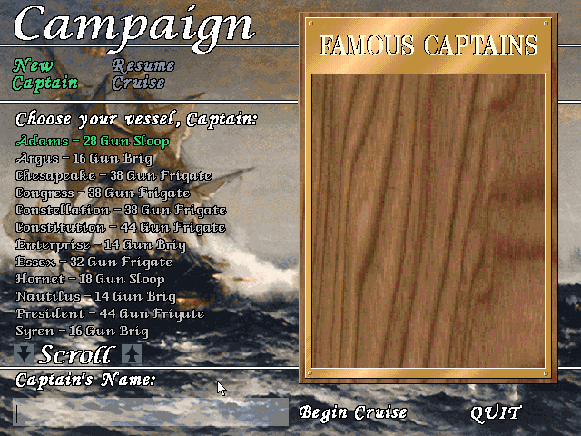Wooden Ships & Iron Men (DOS) screenshot: Campaign screen