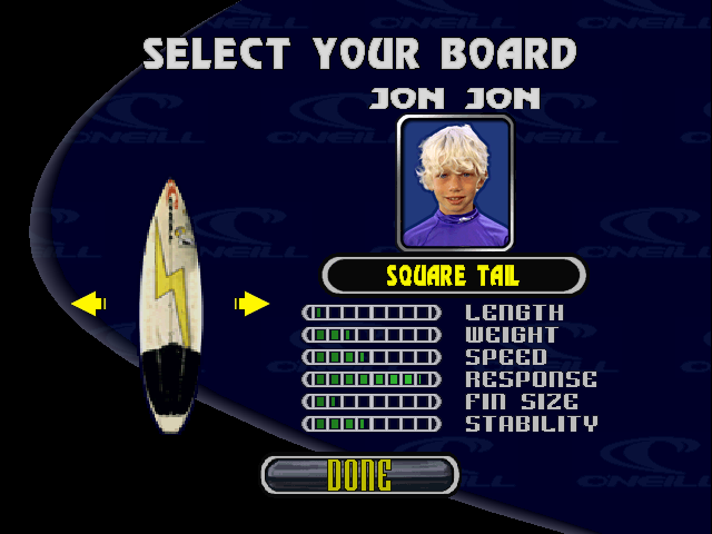 Championship Surfer (PlayStation) screenshot: Board selection