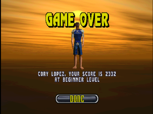 Championship Surfer (PlayStation) screenshot: Game over