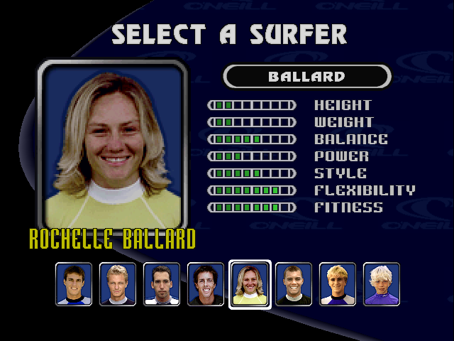 Championship Surfer (PlayStation) screenshot: Selecting Ballard.