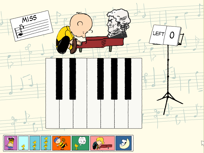 Peanuts: It's the Big Game, Charlie Brown! (Windows) screenshot: ...Charlie Brown has to play the piano: a music memory game