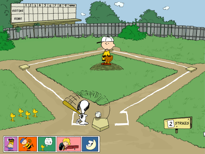 Peanuts: It's the Big Game, Charlie Brown! (Windows) screenshot: Charlie Brown throws a strike ball!