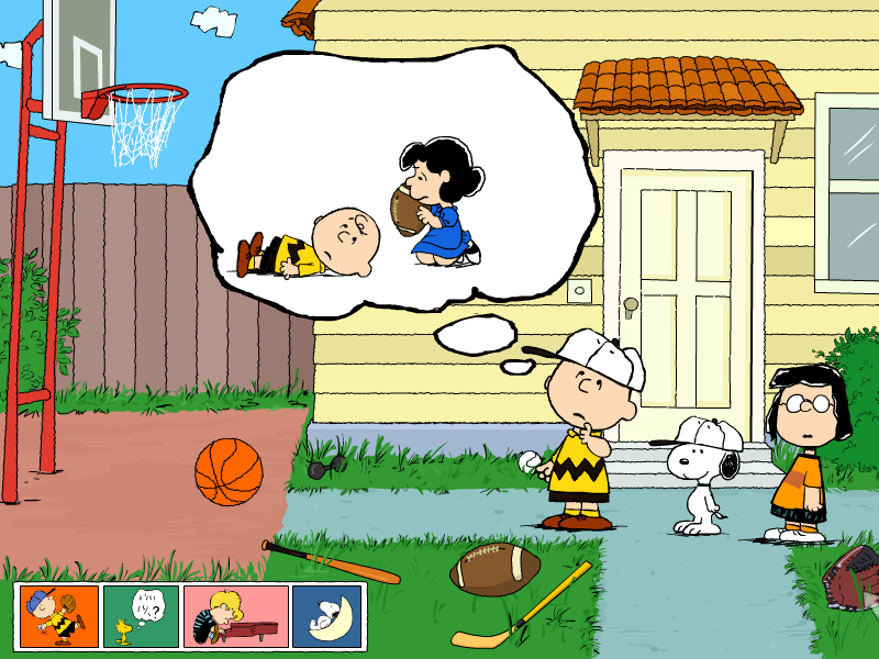 Peanuts: It's the Big Game, Charlie Brown! (Windows) screenshot: Footballs hold painful memories for Charlie Brown