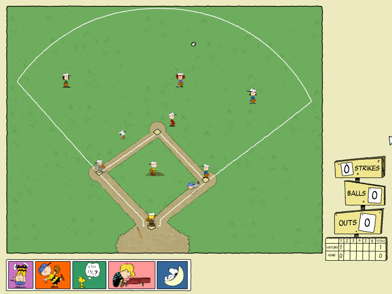 Peanuts: It's the Big Game, Charlie Brown! (Windows) screenshot: The other team slides into first while Charlie Brown's team is still wondering where the ball went...