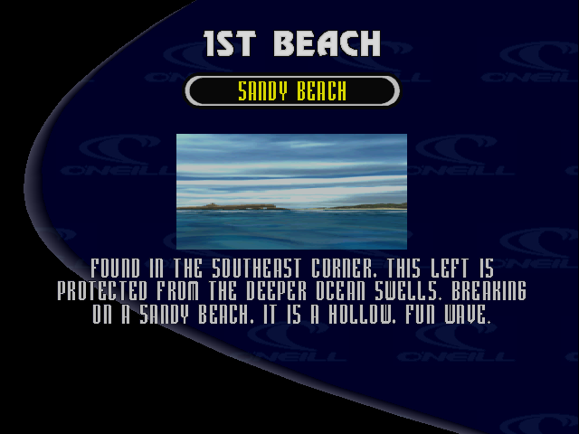 Championship Surfer (PlayStation) screenshot: Sandy Beach description