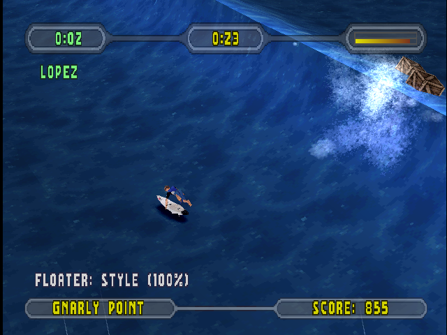 Championship Surfer (PlayStation) screenshot: Broke board