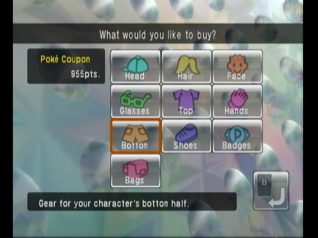 Pokémon Battle Revolution (Wii) screenshot: Buying accesories.