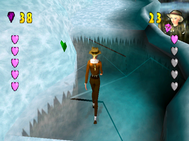 Barbie Explorer (Windows) screenshot: Barbie can only walk slowly on these cracking ice sheets, or risk a freezing bath.