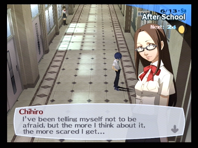 Shin Megami Tensei: Persona 3 (PlayStation 2) screenshot: Chihiro is often shy