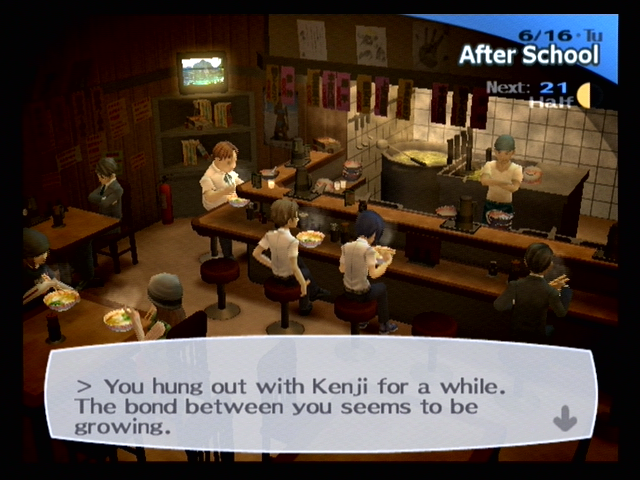 Shin Megami Tensei: Persona 3 (PlayStation 2) screenshot: Hanging out with Kenji to increase your friendship