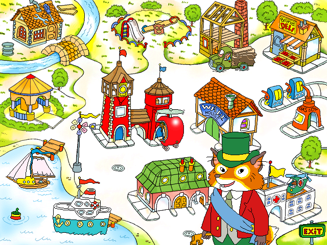 Richard Scarry's Busytown (Windows) screenshot: The welcome screen, with the town map