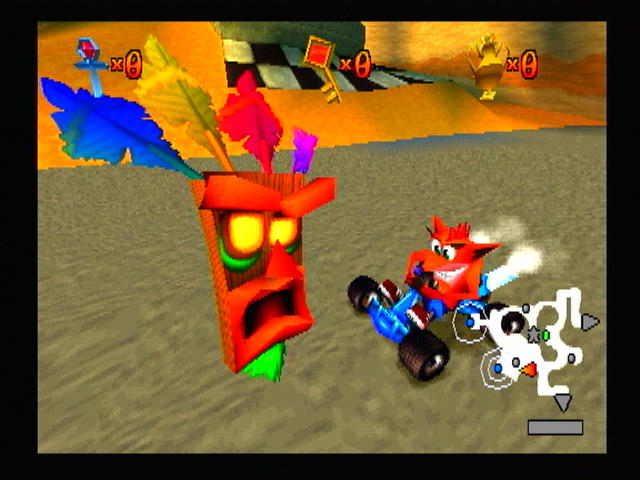 CTR: Crash Team Racing (PlayStation) screenshot: A tribal head explains the rules.