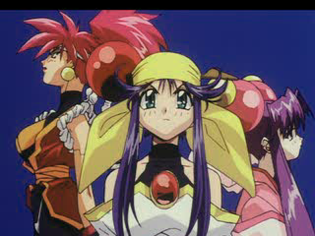 Saber Marionette J: Battle Sabers (PlayStation) screenshot: Cherry, Lime and Bloodberry (from the intro)